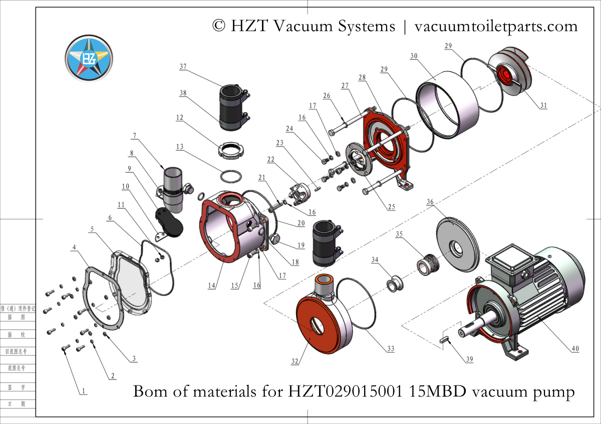 HZT029015001 15MBD marine vacuum pump bill of materials structure