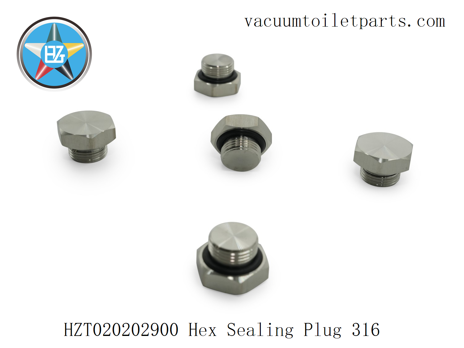 Main view of HZT020202900 316 stainless steel hex sealing plug with O-ring, M20×1.5 fine thread, for 15MBD marine vacuum sewage pump.