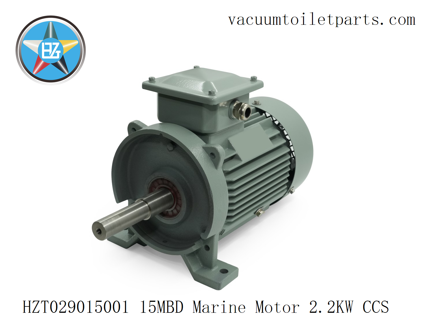 Main view of HZT029015001 2.2kW CCS certified marine motor for 15MBD vacuum sewage pump.