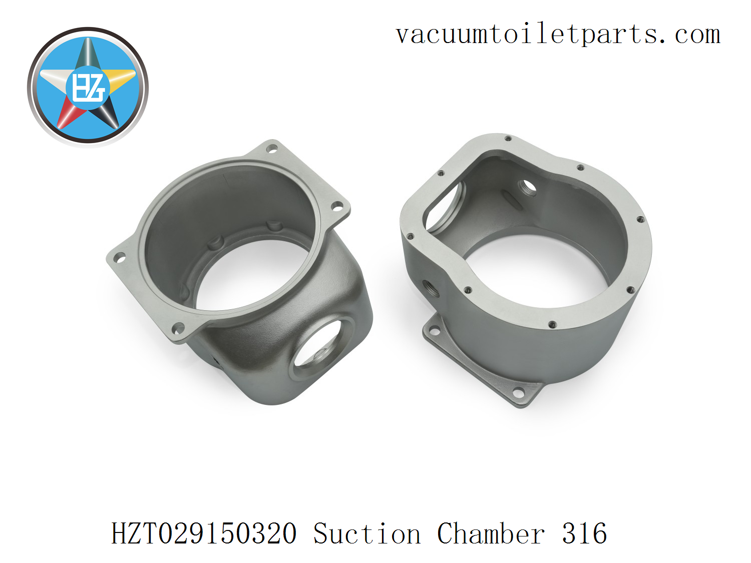 Main view of HZT029150320 316 stainless steel suction chamber for 15MBD marine vacuum sewage pump system.