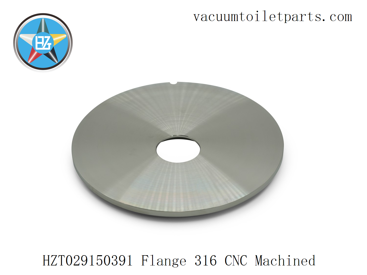 Surface detail of HZT029150391 flange showing CNC-turned finish and polished sealing edge.