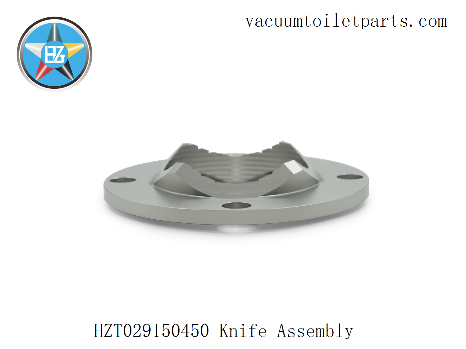 Close-up detail of HZT029150450 knife assembly showing polished cutting edges.