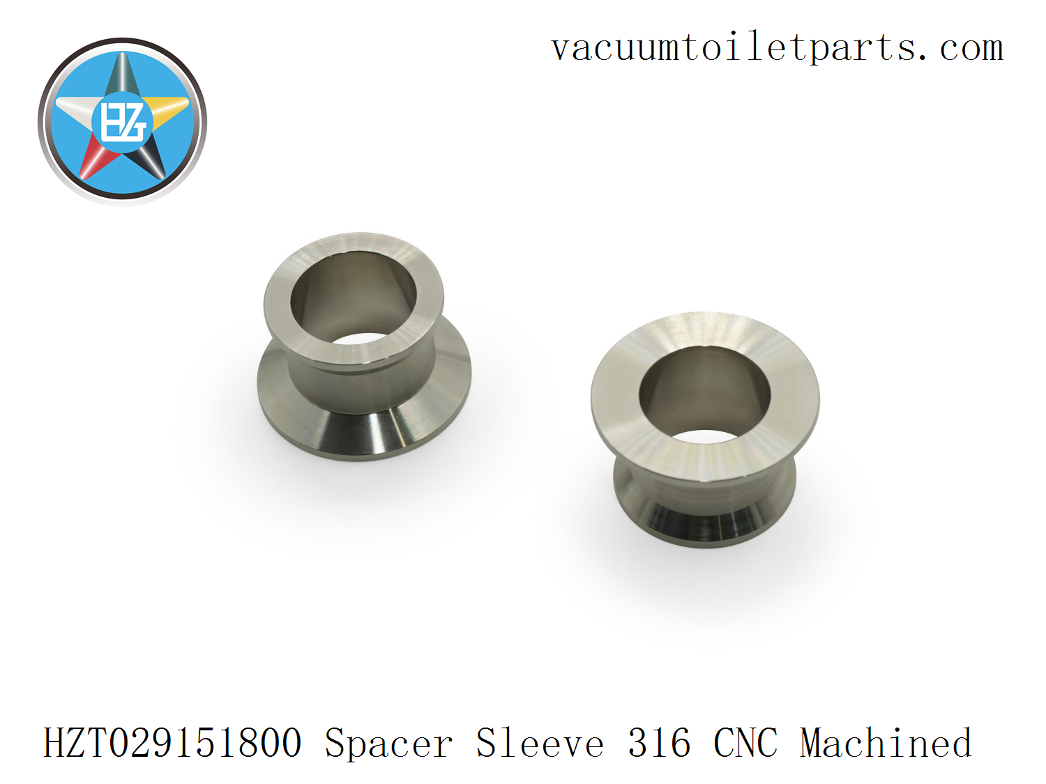 Main view of HZT029151800 spacer sleeve for 15MBD marine vacuum sewage pump, CNC machined 316 stainless steel component.