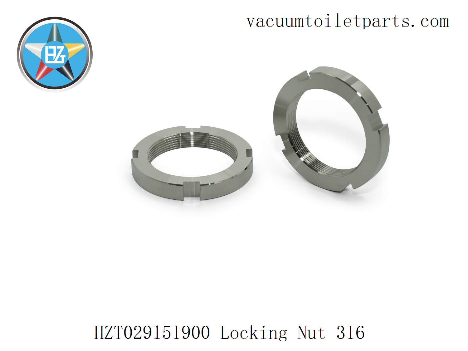 Main view of HZT029151900 316 stainless steel locking nut for 15MBD marine vacuum sewage pump assembly.