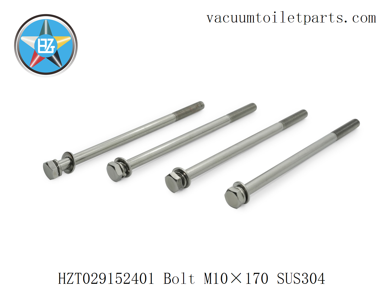 Main view of HZT029152401 M10×170 partial thread stainless steel bolt set (with flat and spring washers) for 15MBD marine vacuum sewage pump.