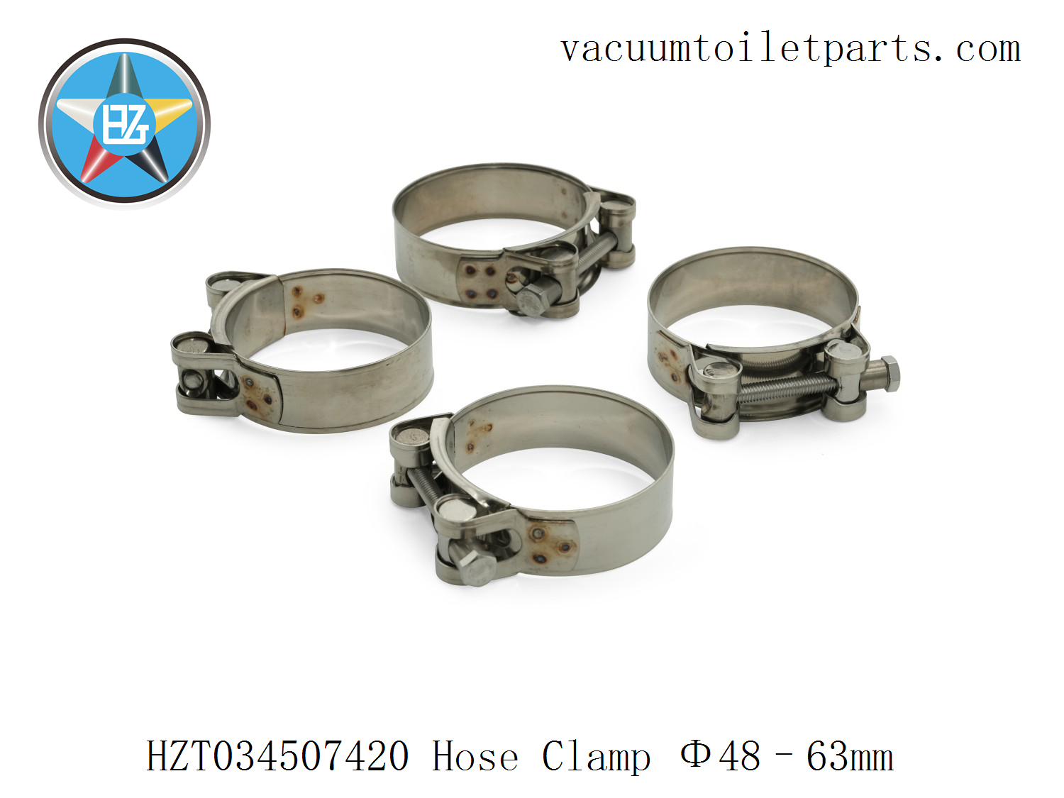 Installed view of HZT034507420 hose clip on rubber hose between valve base and pressure chamber.