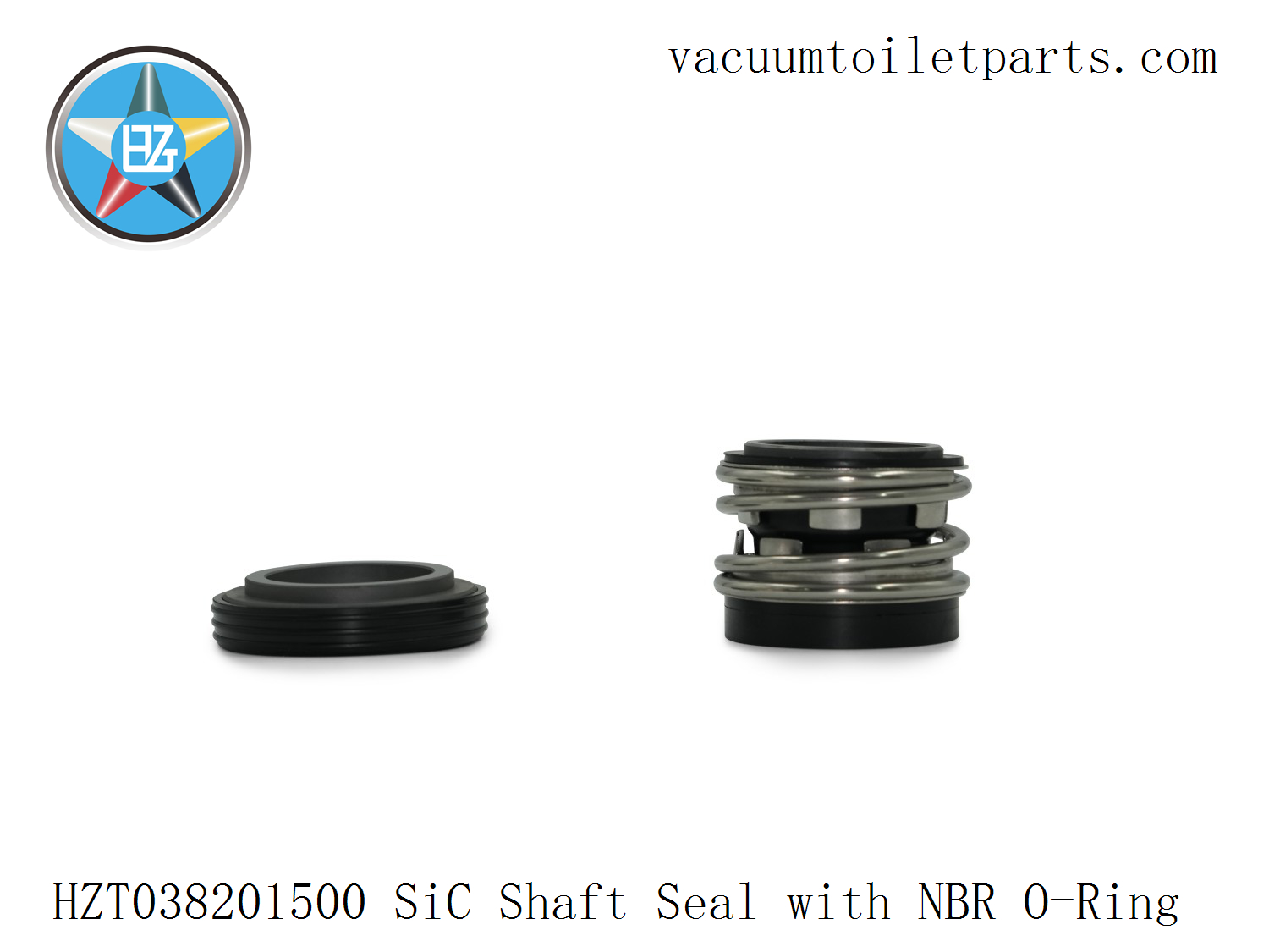 Side view of HZT038201500 shaft seal showing compact stainless steel body and sealing components.