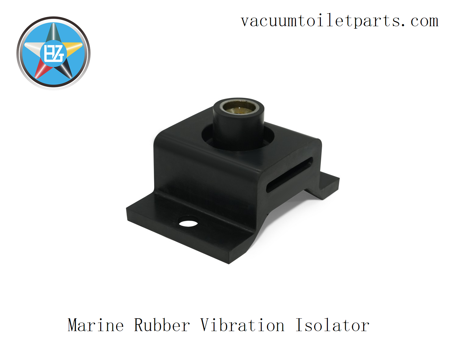 Side view showing M10 threaded stud and metal insert of marine vibration mount.
