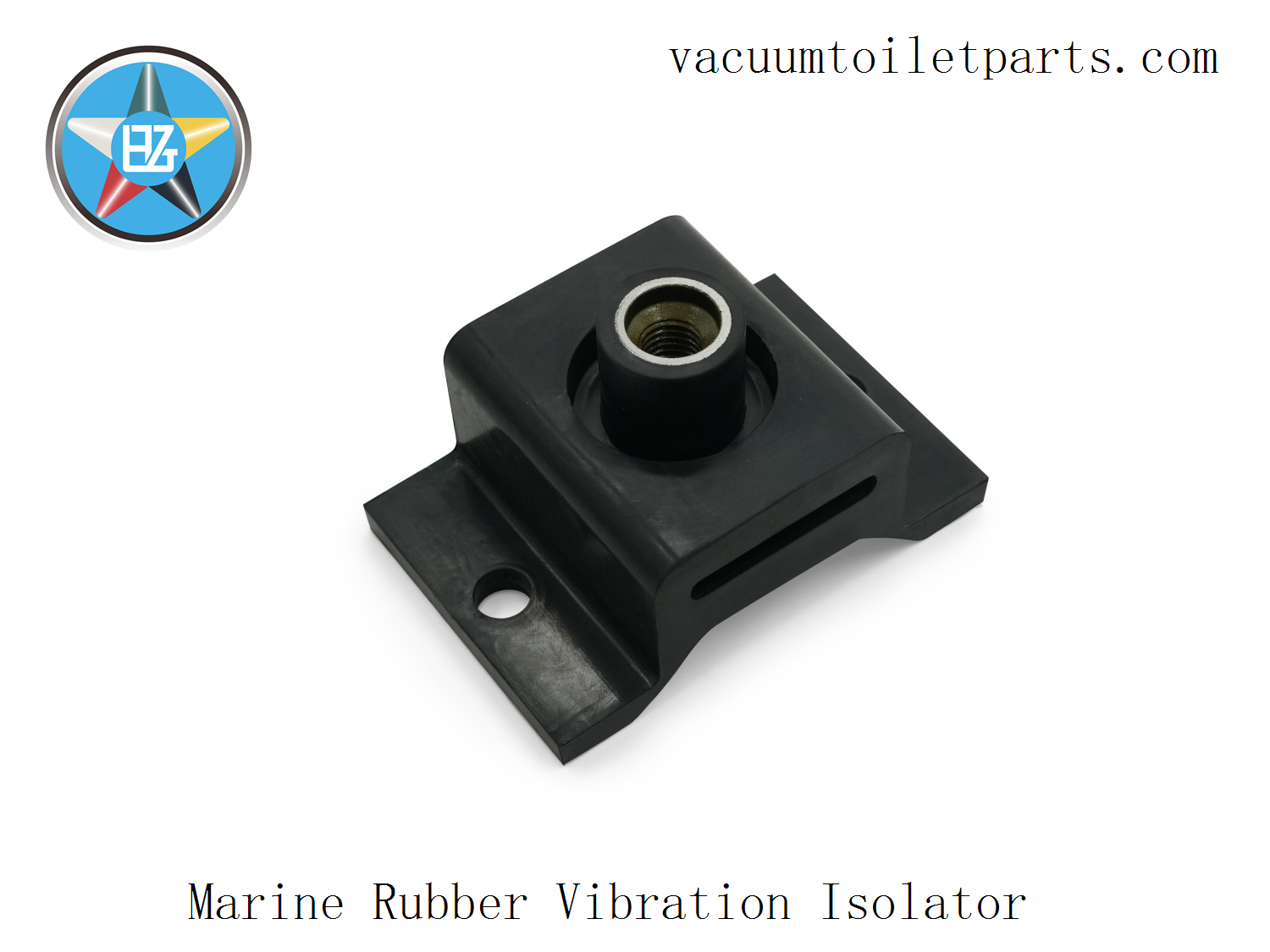 Detail view of M10 stainless steel threaded stud of the marine vibration mount.